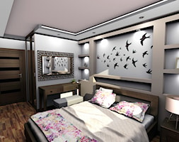 Sypialnia z toaletką - Średnia różowa szara sypialnia, styl nowoczesny - zdjęcie od Edmonston Design- Studio Projektowania i Aranżacji Wnętrz - Homebook