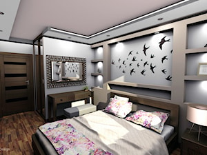 Sypialnia z toaletką - Średnia różowa szara sypialnia, styl nowoczesny - zdjęcie od Edmonston Design- Studio Projektowania i Aranżacji Wnętrz