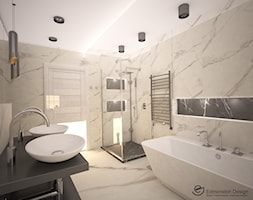 Nowoczesna łazienka w stylu Glamour - Średnia na poddaszu bez okna z lustrem z dwoma umywalkami łazi ... - zdjęcie od Edmonston Design- Studio Projektowania i Aranżacji Wnętrz - Homebook