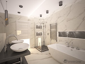 Nowoczesna łazienka w stylu Glamour - Średnia na poddaszu bez okna z lustrem z dwoma umywalkami łazienka, styl glamour - zdjęcie od Edmonston Design- Studio Projektowania i Aranżacji Wnętrz