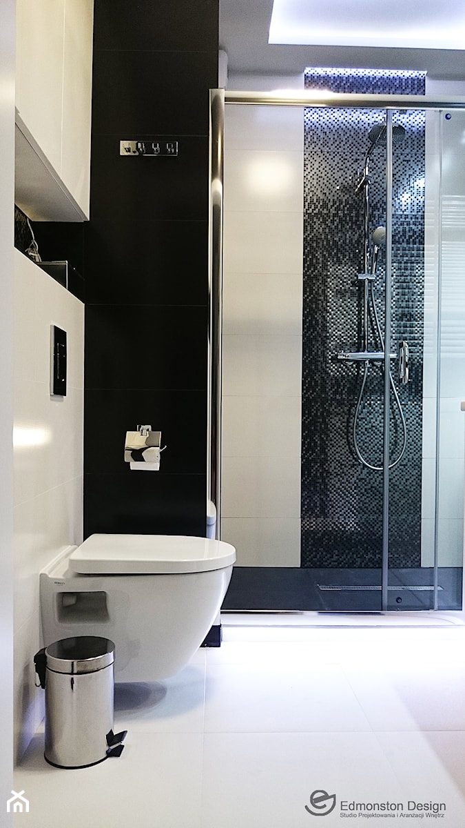 Łazienka w stylu Glamour- ponadczasowa biel i czerń - Łazienka, styl nowoczesny - zdjęcie od Edmonston Design- Studio Projektowania i Aranżacji Wnętrz