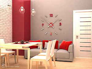 Biała kuchnia z akcentem czerwieni - Mała zamknięta szara z zabudowaną lodówką kuchnia jednorzędowa, styl nowoczesny - zdjęcie od Edmonston Design- Studio Projektowania i Aranżacji Wnętrz