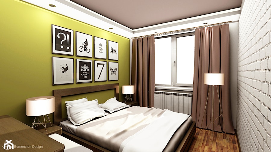 Sypialnia - Mała żółta sypialnia, styl nowoczesny - zdjęcie od Edmonston Design- Studio Projektowania i Aranżacji Wnętrz