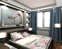Sypialnia z toaletką - Mała różowa szara sypialnia, styl nowoczesny - zdjęcie od Edmonston Design- Studio Projektowania i Aranżacji Wnętrz - Homebook
