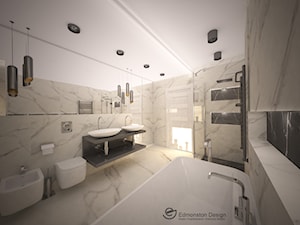 Nowoczesna łazienka w stylu Glamour - Duża bez okna z dwoma umywalkami z marmurową podłogą z punktowym oświetleniem łazienka, styl nowoczesny - zdjęcie od Edmonston Design- Studio Projektowania i Aranżacji Wnętrz