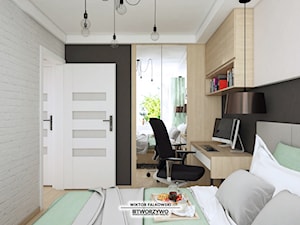 Białystok | Zwycięstwa | Mieszkanie dla młodego mężczyzny - Mała biała czarna z biurkiem sypialnia, styl nowoczesny - zdjęcie od "TWORZYWO" Warsztat Architektury Wnętrz