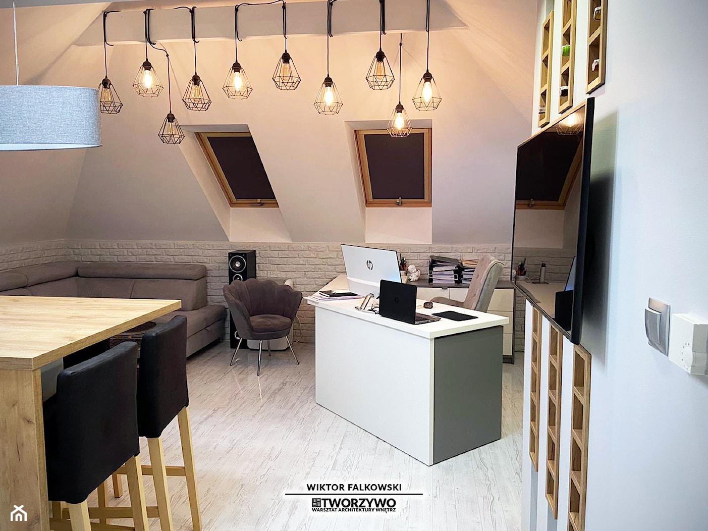 Niewodnica Korycka | Biuro domowe ze strefą reprezentacyjno-barową. - Biuro, styl nowoczesny - zdjęcie od "TWORZYWO" Warsztat Architektury Wnętrz - Homebook