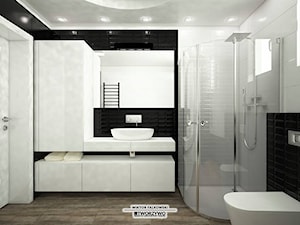 Gąsówka-Skwarki | Łazienka na parterze w dwóch wersjach kolorystycznych - Średnia biała czarna łazie ... - zdjęcie od "TWORZYWO" Warsztat Architektury Wnętrz