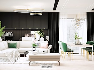 Dobrzyniewo | Projekt domu jednorodzinnego w stylu black modern classic - Salon, styl nowoczesny - zdjęcie od "TWORZYWO" Warsztat Architektury Wnętrz