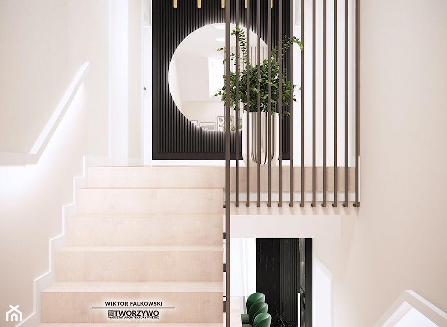 Dobrzyniewo | Projekt domu jednorodzinnego w stylu black modern classic - Schody, styl nowoczesny - zdjęcie od "TWORZYWO" Warsztat Architektury Wnętrz
