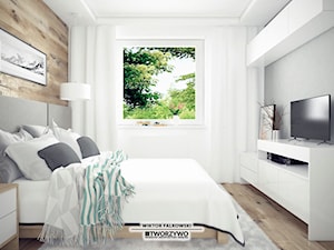Białystok | Nadawki | Projekt sypialni w dwóch wersjach kolorystycznych - Średnia biała szara sypialnia, styl nowoczesny - zdjęcie od "TWORZYWO" Warsztat Architektury Wnętrz