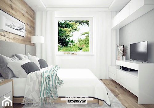 Białystok | Nadawki | Projekt sypialni w dwóch wersjach kolorystycznych - Średnia biała szara sypialnia, styl nowoczesny - zdjęcie od "TWORZYWO" Warsztat Architektury Wnętrz