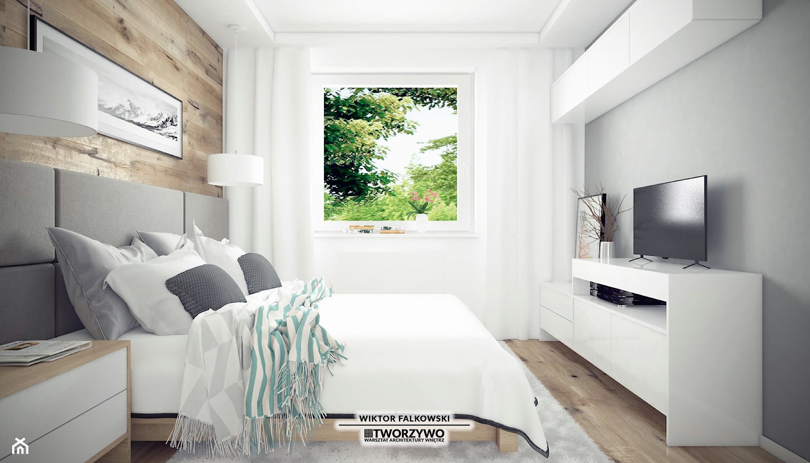 Białystok | Nadawki | Projekt sypialni w dwóch wersjach kolorystycznych - Średnia biała szara sypial ... - zdjęcie od "TWORZYWO" Warsztat Architektury Wnętrz - Homebook