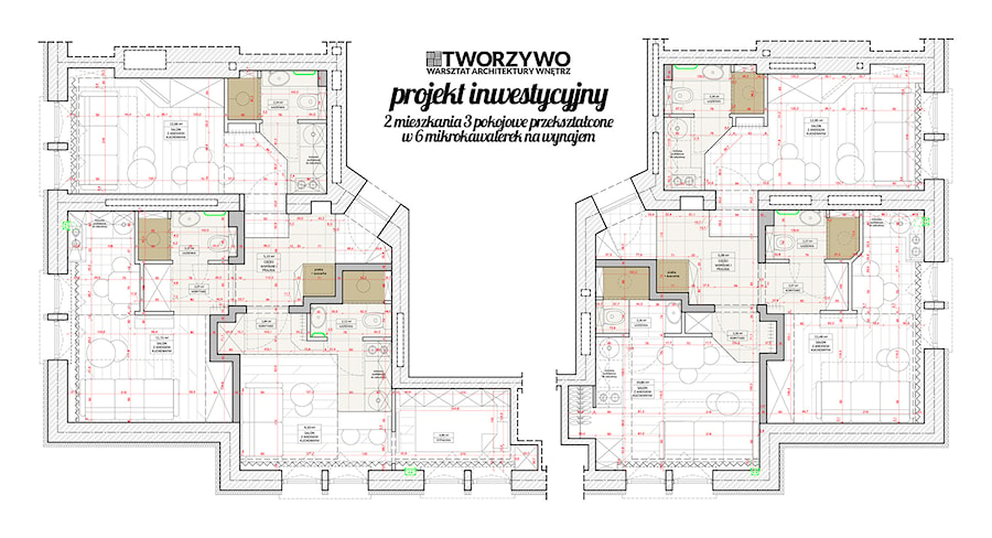 Białystok | Centrum | Projekt inwestycyjny - podział mieszkań na mikrokawalerki - Domy, styl industrialny - zdjęcie od "TWORZYWO" Warsztat Architektury Wnętrz