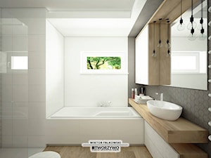Białystok | Nadawki | Projekt łazienki w stylu nowoczesnym - Średnia na poddaszu łazienka z oknem, styl nowoczesny - zdjęcie od "TWORZYWO" Warsztat Architektury Wnętrz