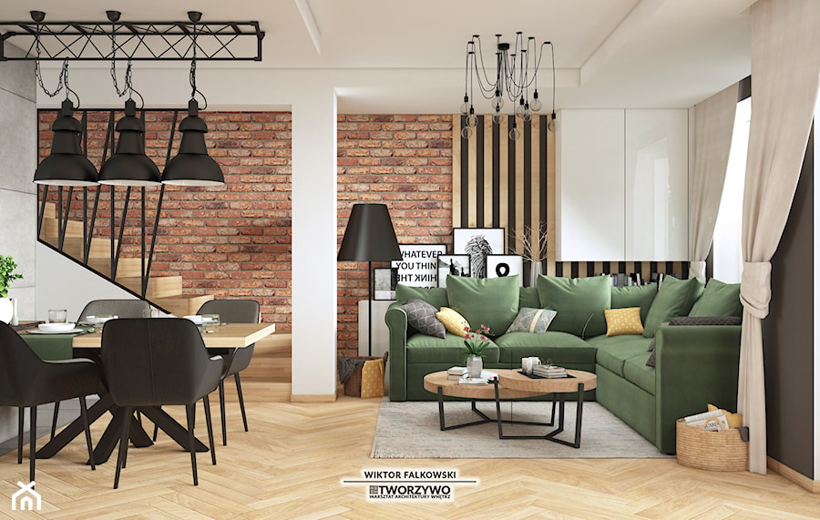 Białystok | Nowe Miasto | Projekt segmentu szeregowego w stylu Loft - Salon, styl industrialny - zdjęcie od "TWORZYWO" Warsztat Architektury Wnętrz