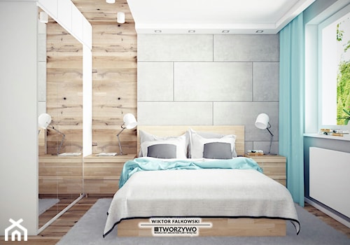 Białystok | Nadawki | Projekt sypialni w dwóch wersjach kolorystycznych - Średnia biała szara z panelami tapicerowanymi sypialnia, styl nowoczesny - zdjęcie od "TWORZYWO" Warsztat Architektury Wnętrz