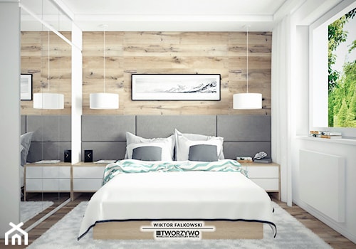Białystok | Nadawki | Projekt sypialni w dwóch wersjach kolorystycznych - Mała biała szara sypialnia, styl nowoczesny - zdjęcie od "TWORZYWO" Warsztat Architektury Wnętrz
