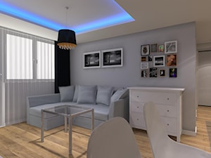 3 pokoje w nowoczesnym rozwiązaniu - Średni szary salon z jadalnią z tarasem / balkonem, styl nowoczesny - zdjęcie od OPEN HOUSE INVEST