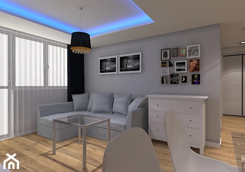 3 pokoje w nowoczesnym rozwiązaniu - Średni szary salon z jadalnią z tarasem / balkonem, styl nowoczesny - zdjęcie od OPEN HOUSE INVEST