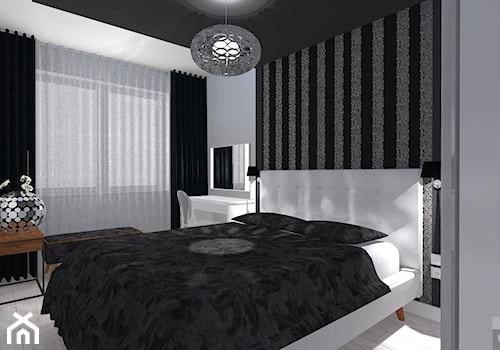 Nowoczesne z miedzianymi dekoracjami - Mała biała czarna sypialnia - zdjęcie od OPEN HOUSE INVEST