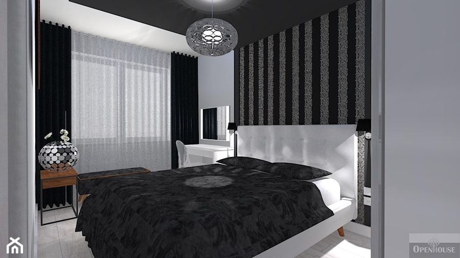 Nowoczesne z miedzianymi dekoracjami - Mała biała czarna sypialnia - zdjęcie od OPEN HOUSE INVEST