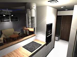 Kompaktowe mieszkanie dla dwojga - Mała otwarta szara z zabudowaną lodówką kuchnia dwurzędowa, styl nowoczesny - zdjęcie od OPEN HOUSE INVEST