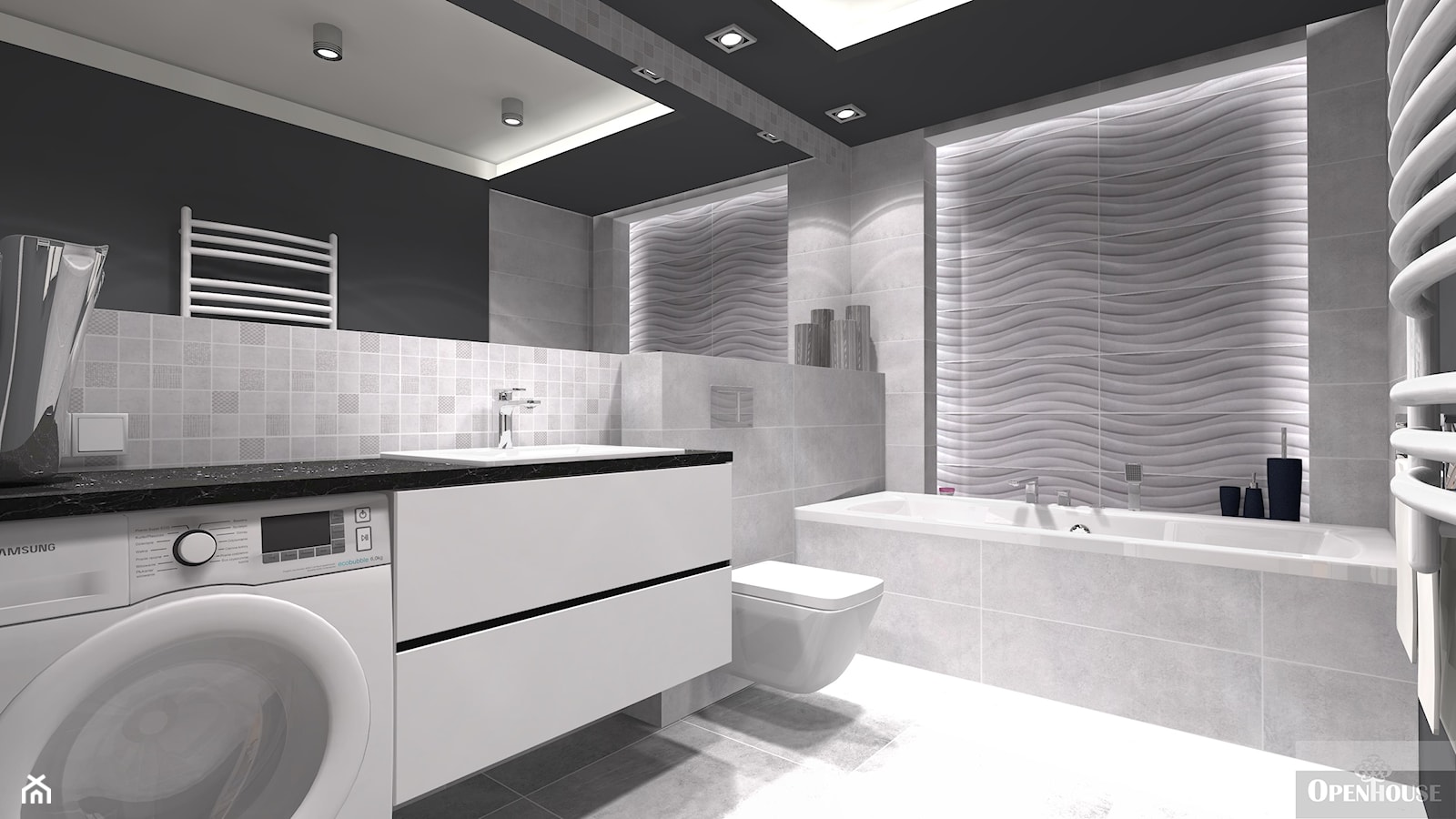 Długa Apartament - Średnia bez okna z pralką / suszarką z lustrem z punktowym oświetleniem łazienka - zdjęcie od OPEN HOUSE INVEST - Homebook