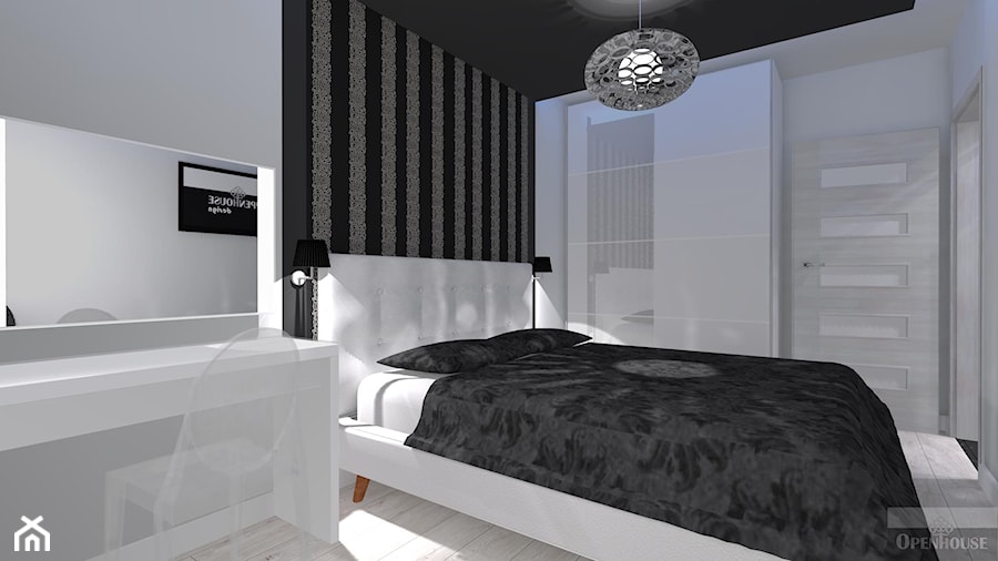 Nowoczesne z miedzianymi dekoracjami - Średnia biała czarna z biurkiem sypialnia - zdjęcie od OPEN HOUSE INVEST