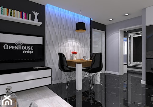 Nowoczesne z miedzianymi dekoracjami - Średni czarny szary salon z jadalnią - zdjęcie od OPEN HOUSE INVEST