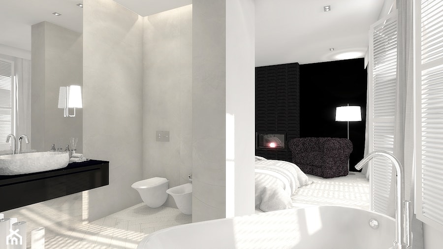 Łazienka konkursowa 2 - Średnia z lustrem z punktowym oświetleniem łazienka z oknem, styl nowoczesny - zdjęcie od ONE HOME Studio Architektury Wnętrz