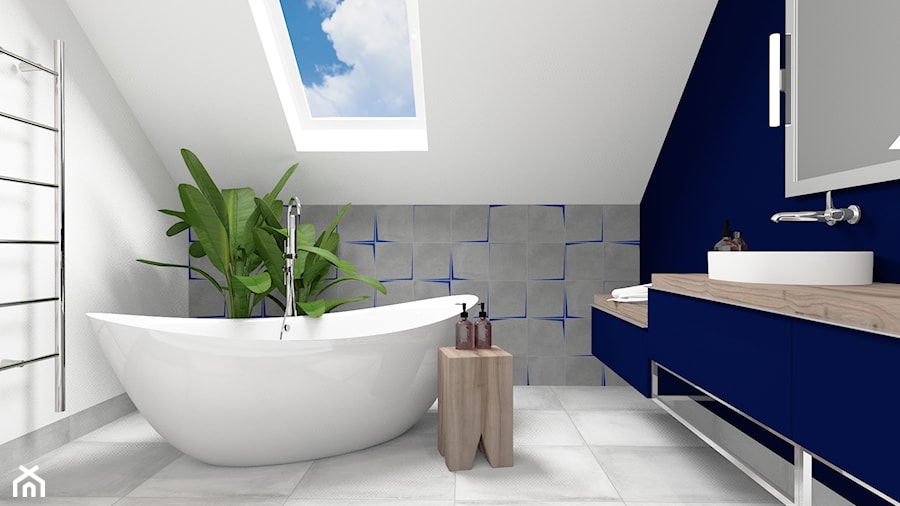 Łazienka salon kąpielowy - Średnia na poddaszu łazienka z oknem, styl nowoczesny - zdjęcie od ONE HOME Studio Architektury Wnętrz