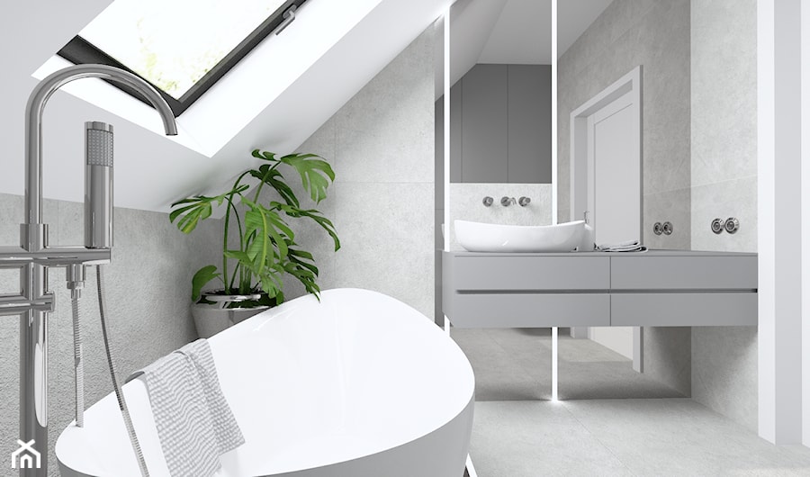 szara łazienka - zdjęcie od ONE HOME Studio Architektury Wnętrz