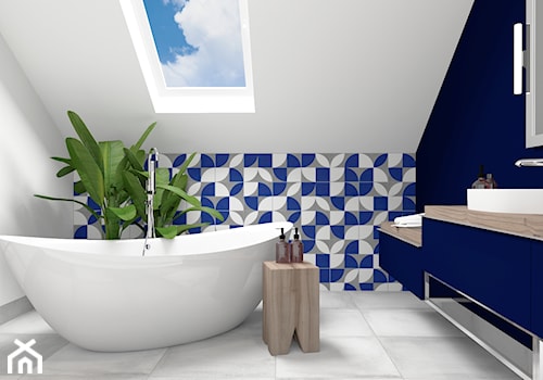 Łazienka salon kąpielowy - Średnia na poddaszu z lustrem łazienka z oknem, styl nowoczesny - zdjęcie od ONE HOME Studio Architektury Wnętrz