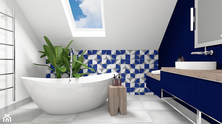 Łazienka salon kąpielowy - Średnia na poddaszu z lustrem łazienka z oknem, styl nowoczesny - zdjęcie od ONE HOME Studio Architektury Wnętrz