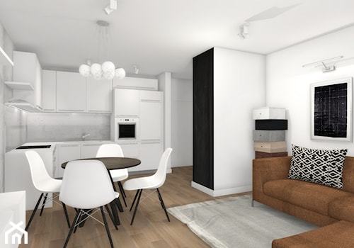 Bielsko Biała 42 - Mały biały salon z kuchnią z jadalnią, styl industrialny - zdjęcie od ONE HOME Studio Architektury Wnętrz