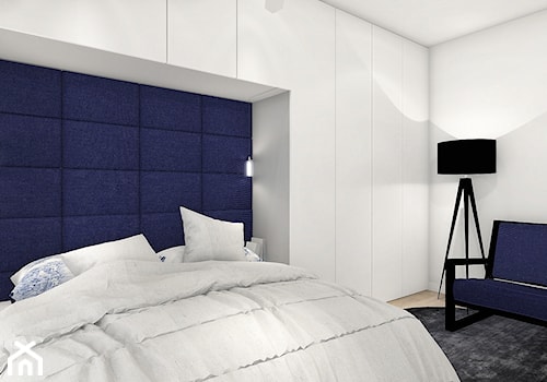Mieszkanie 56 m2 - Średnia biała niebieska z panelami tapicerowanymi sypialnia, styl nowoczesny - zdjęcie od ONE HOME Studio Architektury Wnętrz