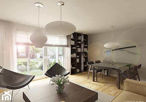 Projekt szeregówki - SZKOCJA - Średnia biała szara jadalnia w salonie, styl minimalistyczny - zdjęcie od Modelove Studio