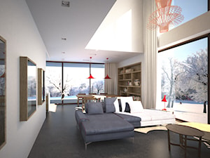 Stodoła - Duży biały salon z jadalnią, styl minimalistyczny - zdjęcie od offteoria