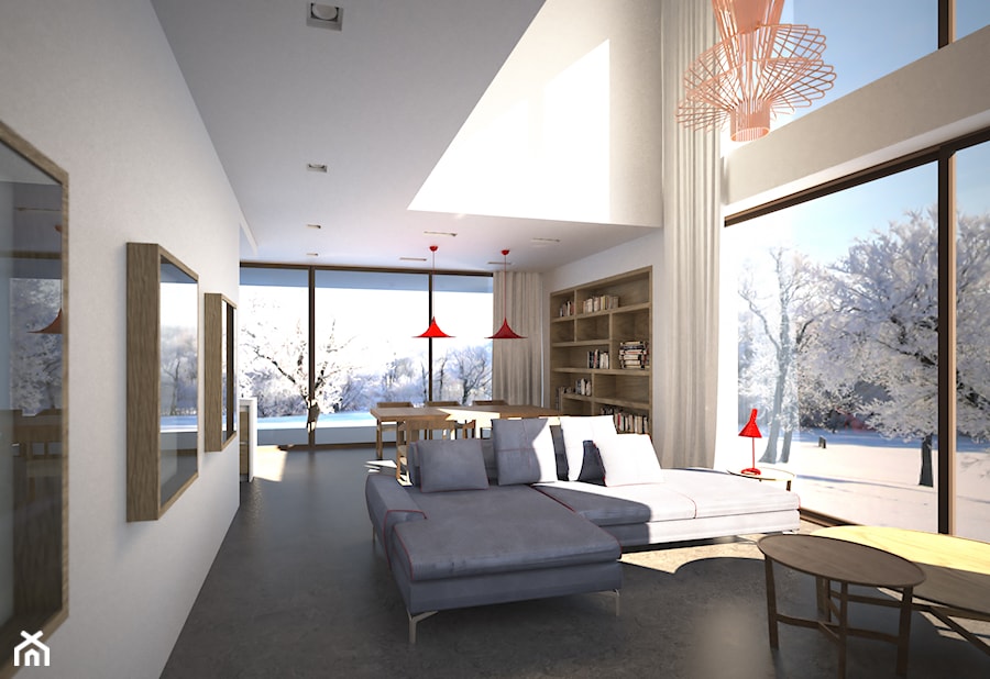 Stodoła - Duży biały salon z jadalnią, styl minimalistyczny - zdjęcie od offteoria
