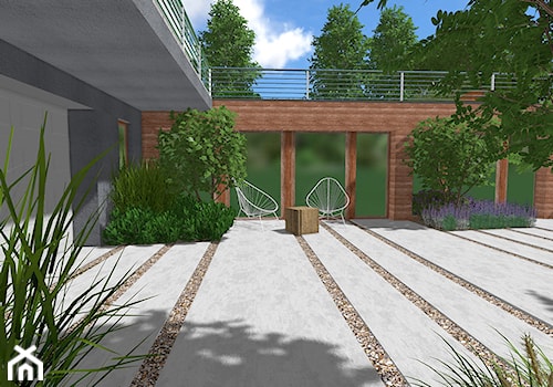 Ogród na dwóch poziomach - Średni ogród przed domem - zdjęcie od Rock&Flower studio