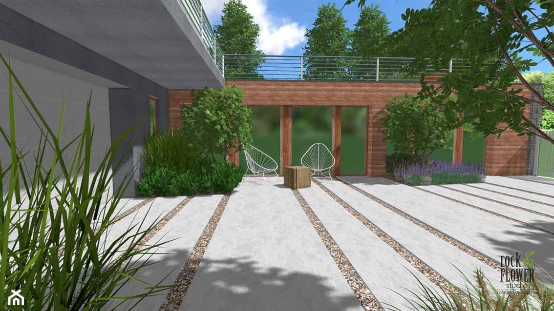 Ogród na dwóch poziomach - Średni ogród przed domem - zdjęcie od Rock&Flower studio - Homebook