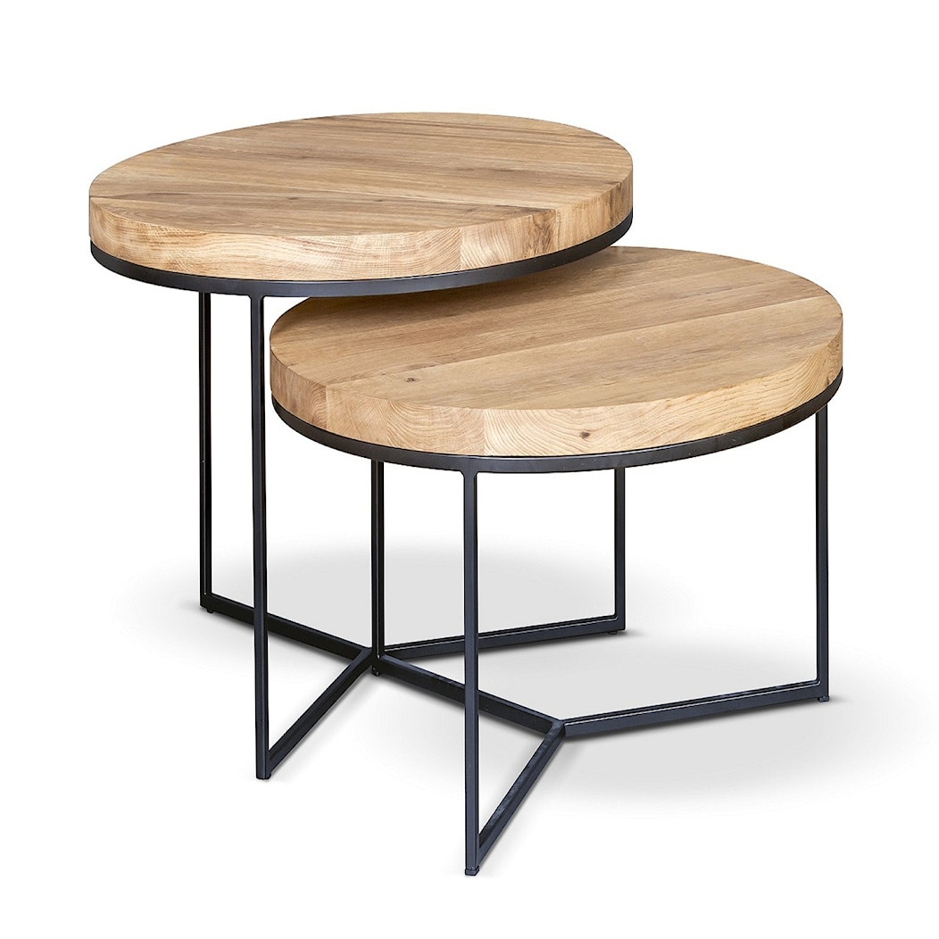 Zestaw okrągłych stolików 80x40cm i 80x50cm Primavera Furniture z dębowym blatem - zdjęcie od Primavera Furniture - Homebook