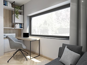 Dom, w którym szlachetne materiały spotykają nowoczesne formy - Małe z sofą z zabudowanym biurkiem białe biuro - zdjęcie od GRUPA NONO