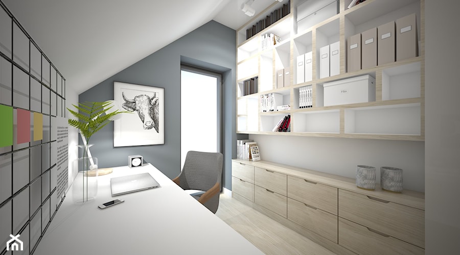 Dom minimalistów - Średnie z zabudowanym biurkiem szare biuro - zdjęcie od GRUPA NONO