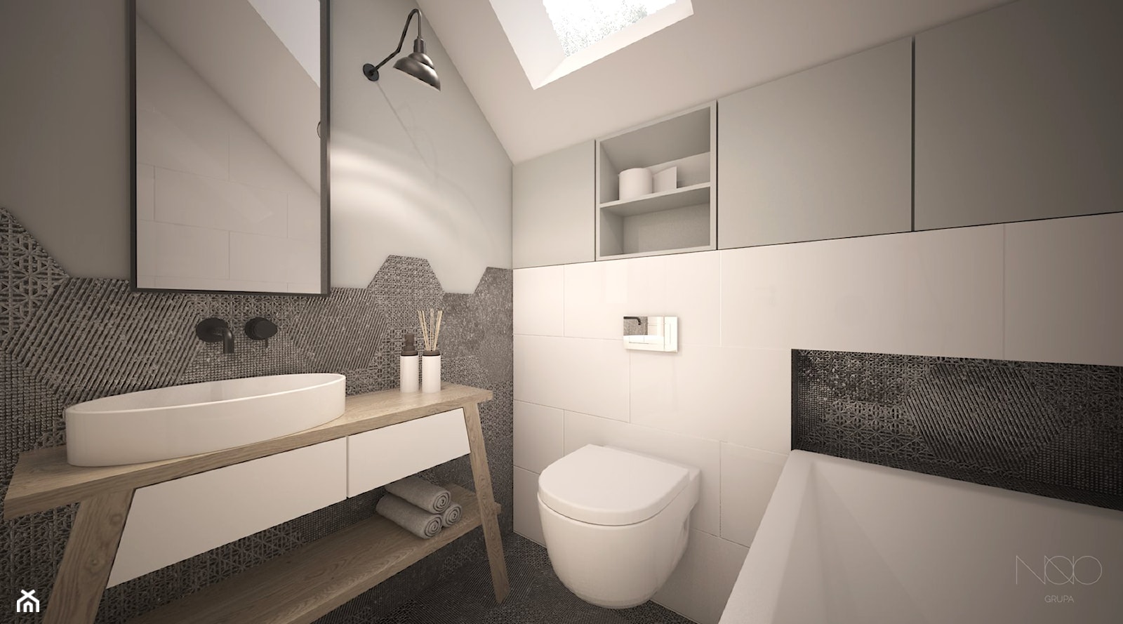 Dom minimalistów - Mała na poddaszu łazienka z oknem - zdjęcie od GRUPA NONO - Homebook