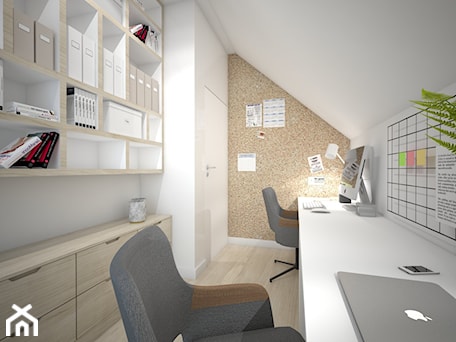 Aranżacje wnętrz - Biuro: Dom minimalistów - Średnie z zabudowanym biurkiem białe biuro - GRUPA NONO. Przeglądaj, dodawaj i zapisuj najlepsze zdjęcia, pomysły i inspiracje designerskie. W bazie mamy już prawie milion fotografii!