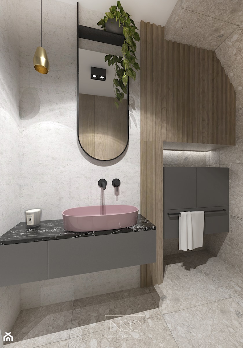 Dom, w którym szlachetne materiały spotykają nowoczesne formy - Mała na poddaszu bez okna z lustrem łazienka - zdjęcie od GRUPA NONO