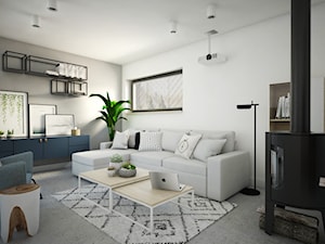 Dom minimalistów - Średni biały szary salon z bibiloteczką - zdjęcie od GRUPA NONO