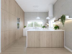 Projekt wnętrz domu w Tarnowie Podgórnym /2/ - kuchnia w drewnie i bieli /4/ - zdjęcie od YONO Architecture